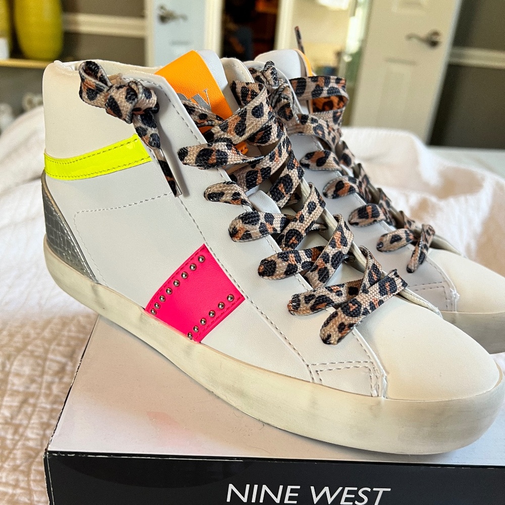 Nine West Neon and Animal Print Sneakers